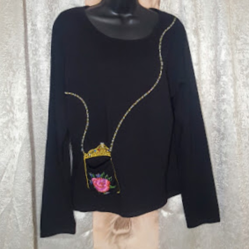 Pink Poodle Beaded embelished Purse Shirt sz Large